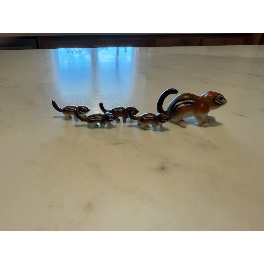 Vintage Chipmunk Family Figurines Bone China Woodland Creatures Miniatures